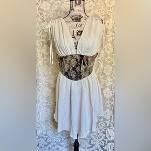 Renaissance Tunic Bustier Cream Under-bust Corset Style Cosplay Cat Print